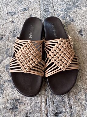 Jeffrey Campbell Women's Leather Woven Slide Sandals in Nude